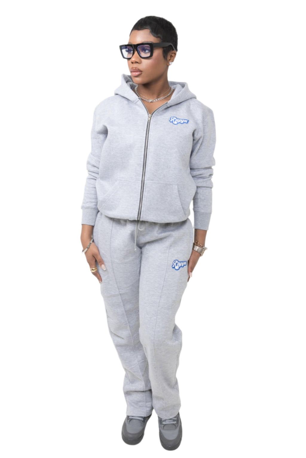 GREY & ROYAL BLUE FLARED BOTTOMS